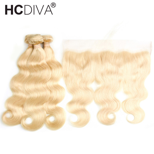 Top Selling #613 Blond Human Hair 3 Bundles with Lace Frontal Closure 8A Mink Brazilian Hair Straight Body Wave Cheapest 10-30 inch Long