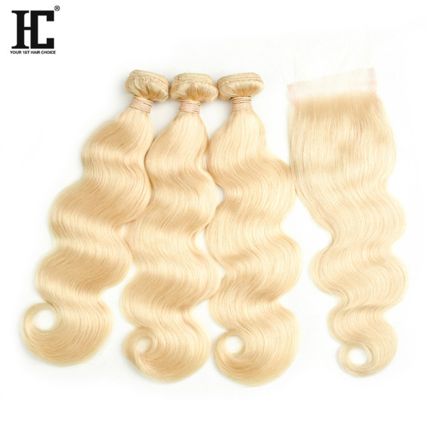 Top Selling #613 Blond Human Hair Bundle Lace Closure 8A Mink Brazilian Hair 3 Bundles Body Wave with Lace Cloaure Bundles with Closure