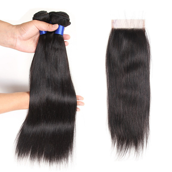 Malaysian Virgin Hair Straight 3 Bundles with Closure Brazilian Hair Bundles Deals Silky Straight Malaysian Hair Bundles