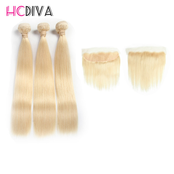 HCDIV Malaysian Virgin Human Hair Silk Straight Hair Lace Frontal Closure 3Bundles With 13x4 Ear to Ear Lace Frontal Closure Weft And Weave