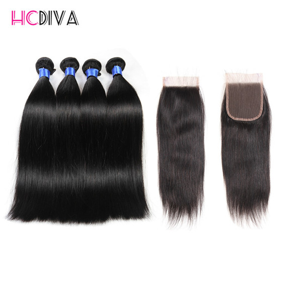 8A Peruvian Straight Virgin Hair 4 Bundles With Closure Peruvian straight hair weave bundles Cheap Peruvian Malaysian Human Hair Extensions