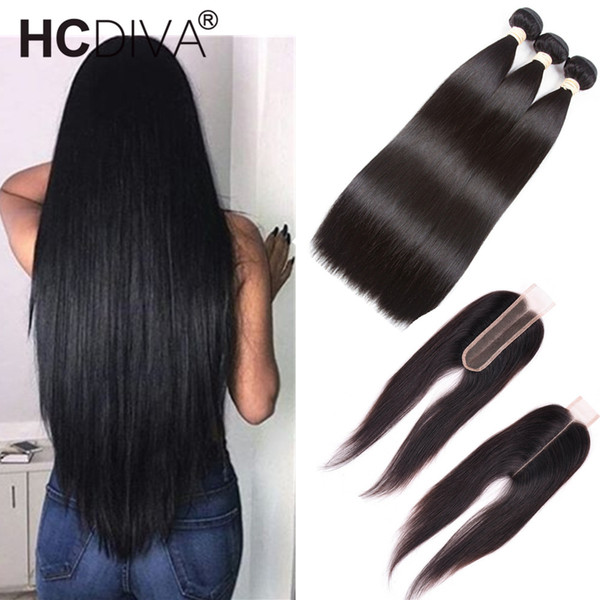 Indian Straight Hair 3 Bundles with 6X2 Lace Closure 100% Human Hair Bundles Rew Indian Hair Bundles with Closure Middle Part