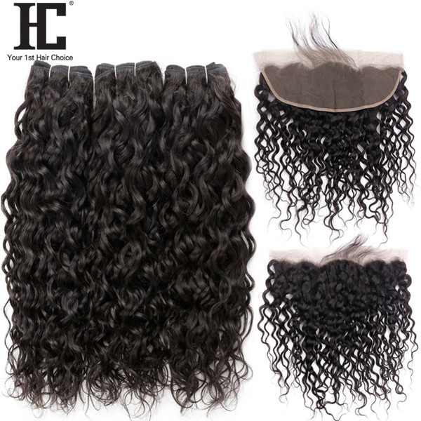 8A Brazilian Water Wave Bundles With Closure 100% Human Hair Lace Frontal Closure With Bundles Brazilian Deep Wave Curly Virgin Human Hair