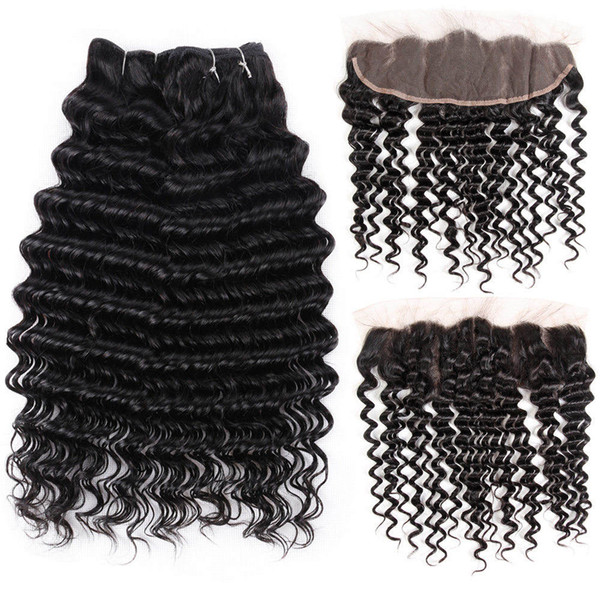 8A Brazilian Kinky Kinky Bundles With Closure 100% Human Hair Lace Frontal Closure With Bundles Deal Deep Wave Water Wave Body Straight