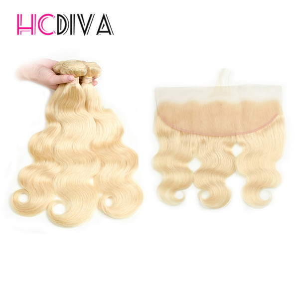 HCDIV 7A Brazilian Virgin Human Hair Body Wave With Lace Frontal Closure 3Bundles With 13x4 Ear to Ear Lace Frontal Closure Weaves Closure