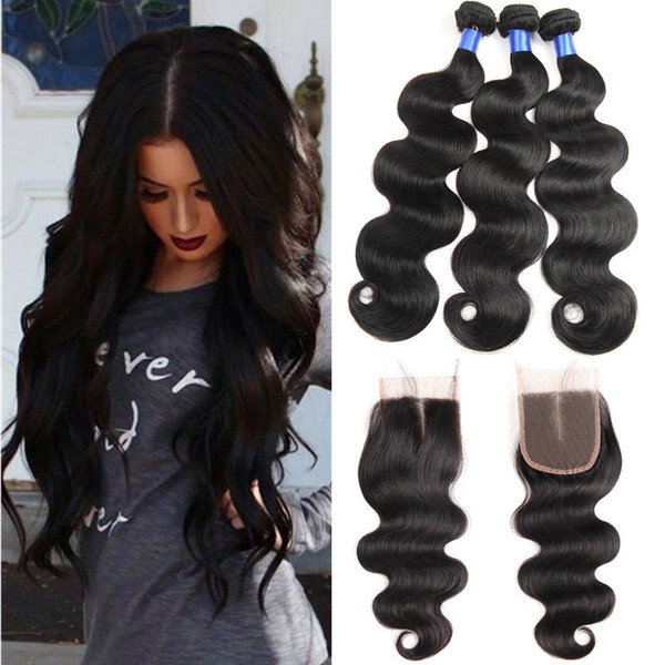 Peruvian Virgin Hair Bundles with Closure Unprocessed Body Wave Hair Weaves Peruvian Virgin Human Hair Bundles with Top Lace Closure