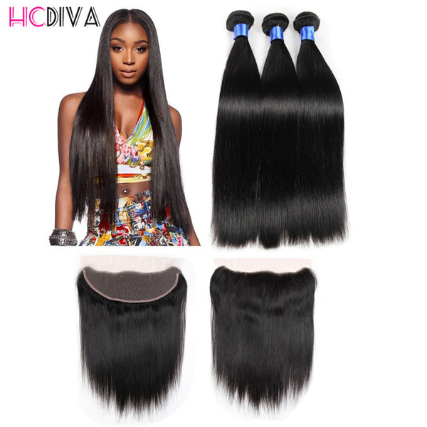 4x13 Ear to Ear Lace Frontal With Bundles Virgin Brazilian Straight Human Hair Unprocessed Brazilian Straight Hair With Frontal Closure Weft