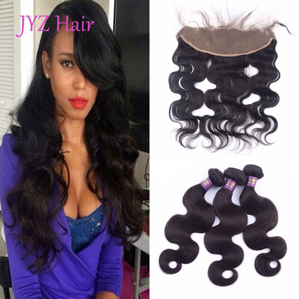 3pcs Body Wave Hair Wefts with 13x4 Lace Frontal Closure Malaysian Indian Peruvian Virgin Human Hair Bundles with Ear to Ear Frontal