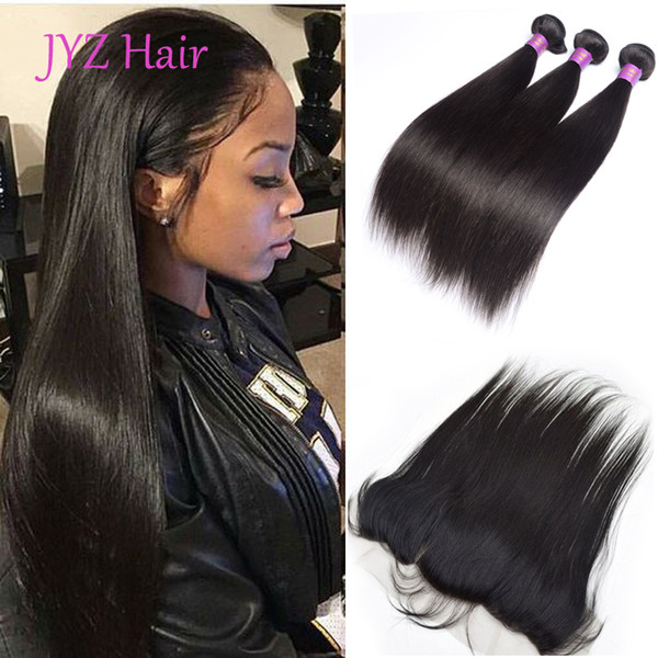 Peruvian Full Lace Frontal Closure With Bundles Peruvian Virgin Straight Hair With Closure Ear to Ear Lace Frontal With Bundles