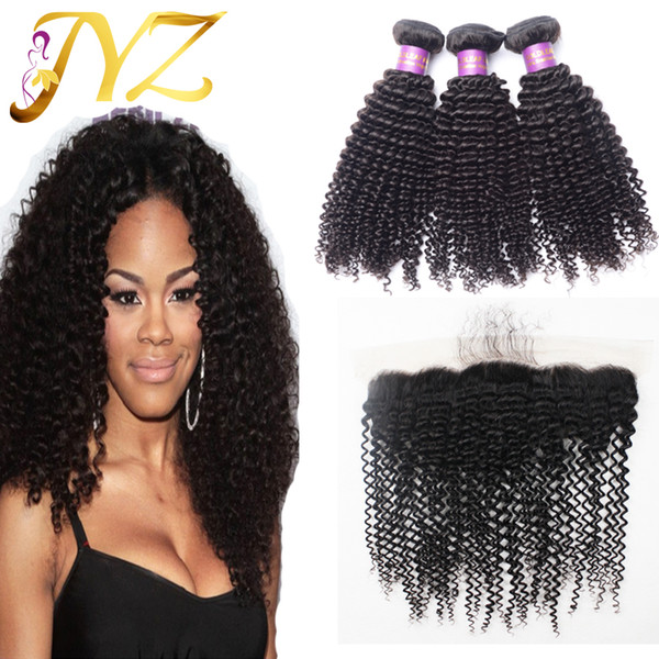 Brazilian virgin hair kinky curly with frontal 13x4 lace frontal closure with bundles brazilian human hair kinky curly hair extensions