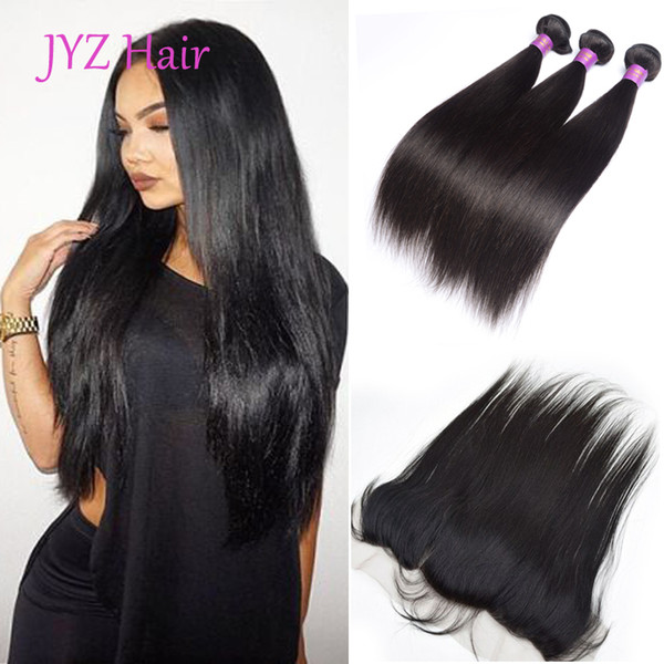 Indian hair 3 bundles with 1pc lace frontal Human virgin hair Staright Hair Wefts With Closure 13X4 Lace Front Weaves