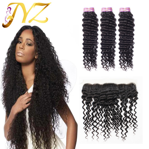 Peruvian Virgin Hair with frontal human hair bundles with lace frontal top quality human hair peruvian deep wave with ear to ear frontals