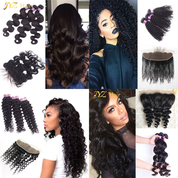 JYZ Human Hair Lace Frontal Bleached Knots With Baby Hair With Bundles Ear To Ear Closure 13x4 Lace Closure With Brazilian Hair Extensions