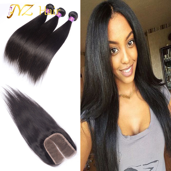 JYZ Brazilian Straight Hair With Closure Cheap Human Hair Bundles With Lace Closures Straight Brazilian Virgin Hair With Closure