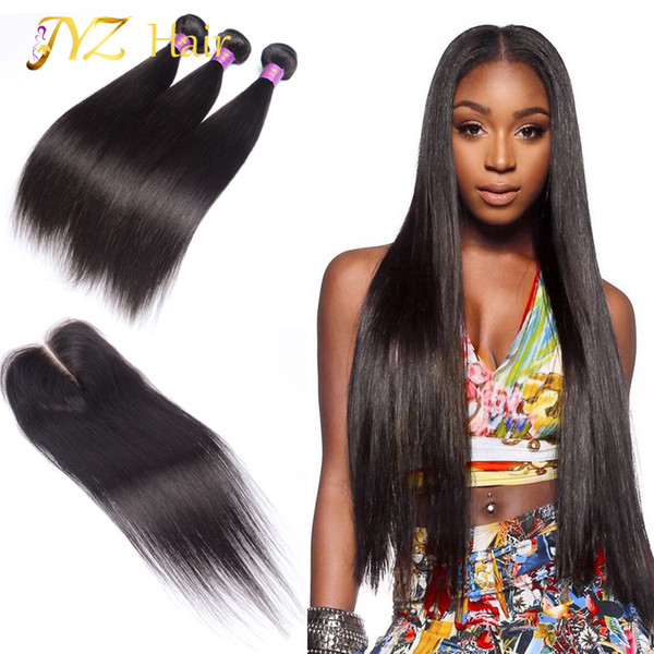 JYZ Peruvian Virgin Hair With Closure 3PCS Peruvian Straight Hair Bundles With 1PC Lace Closure 4x4 Part 100% Human Hair Weave