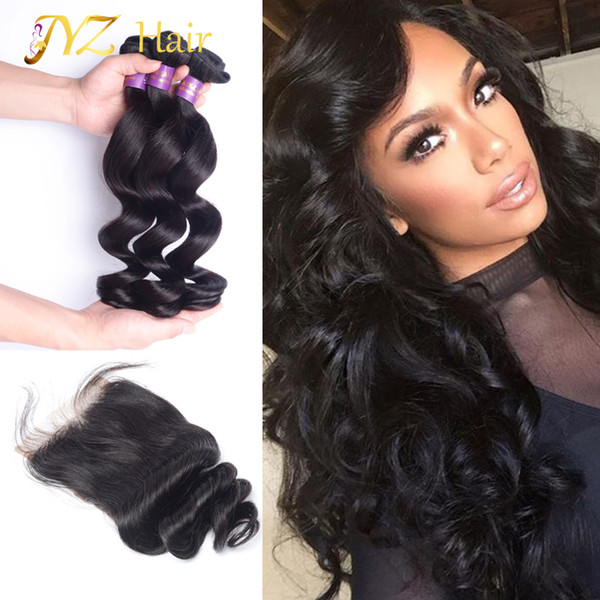 JYZ Malaysian Loose Wave Virgin Hair With Closure Hair 3 Bundles With Lace Closure Malaysian Virgin Hair With Closure