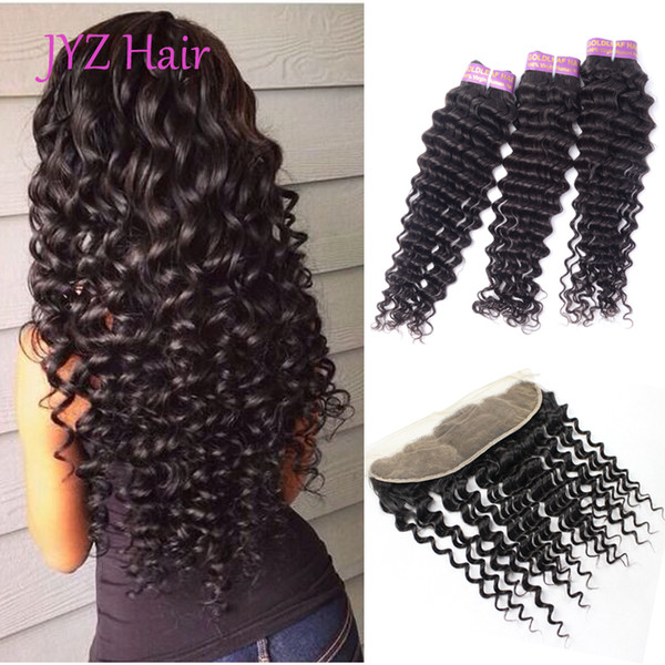 Malaysian Deep Wave Human Hair 3 Bundles With 13x4 Lace Frontal Unprocessed Virgin Human Hair Products Extensions Closure with baby hair