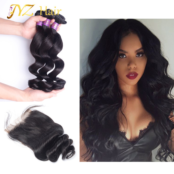 JYZ Brazilian Virgin Hair With Closure Loose Wave Human Hair Bundles With Lace Closure Brazilian Virgin Hair 3 Bundles With Closure