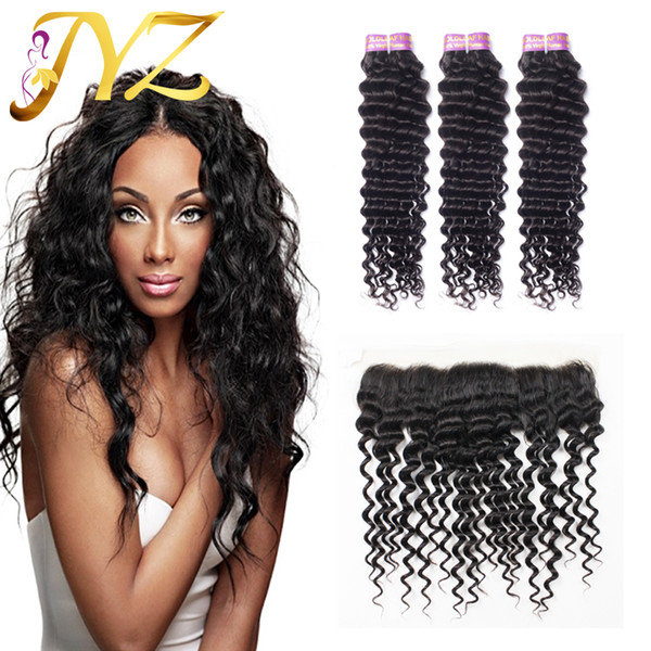 Brazilian virgin hair with frontal deep wave human hair with lace frontal closure deep wave human hair bundles with 13x4 closure