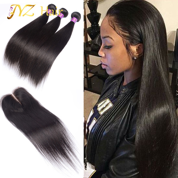 JYZ Straight Malaysia Virgin Hair With Closure Malaysian straight With Closure Unprocessed Human Hair Bundles With Lace Closure