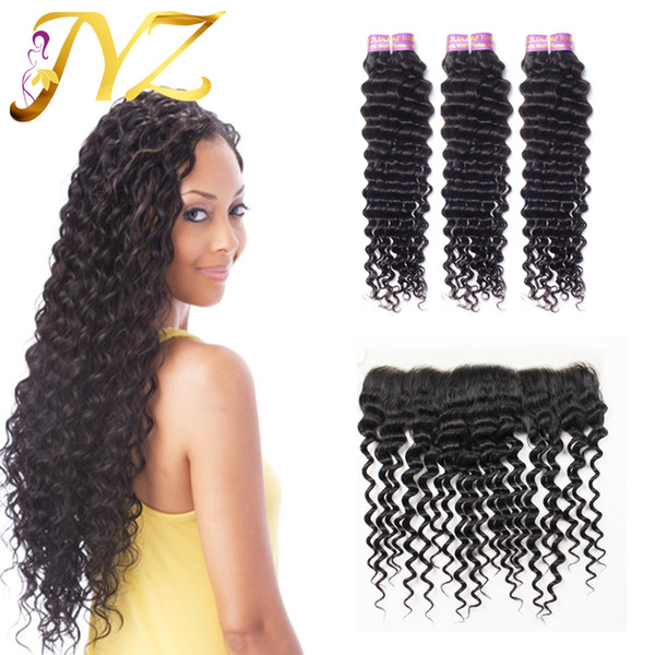 Malaysian virgin Hair deep wave with lace frontals human hair bundles with 13x4 lace closure ear to ear closures with hair extensions