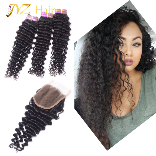 JYZ Brazilian Deep Wave 3 Bundles With Closure Hair Bundles With Lace Closure Brazilian Virgin Hair With Closure Cheap Human Hair