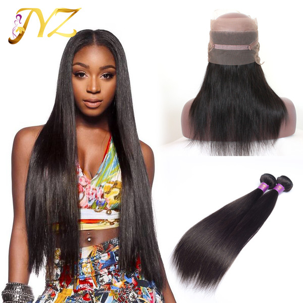 360 lace frontal with bundles virgin human hair straight with lace frontal Peruvian virgin hair with 360 lace frontal top grade