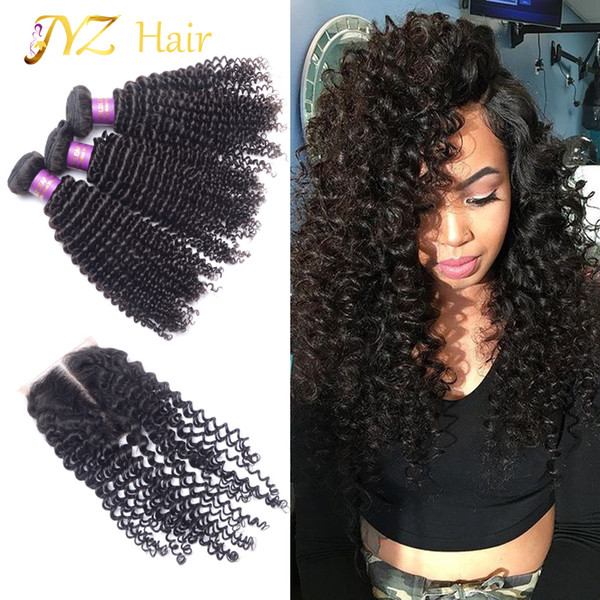 JYZ Malaysian Virgin Hair With Closure JYZ Virgin Hair Kinky Curly With Lace Closure Malaysian Human Hair Bundles With Closure