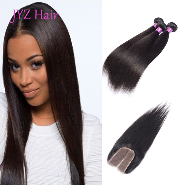 3 Bundles Malaysian Virgin Hair With Closure Straight Virgin Hair With Lace Closure Unprocessed Malaysian Human Hair With Closure