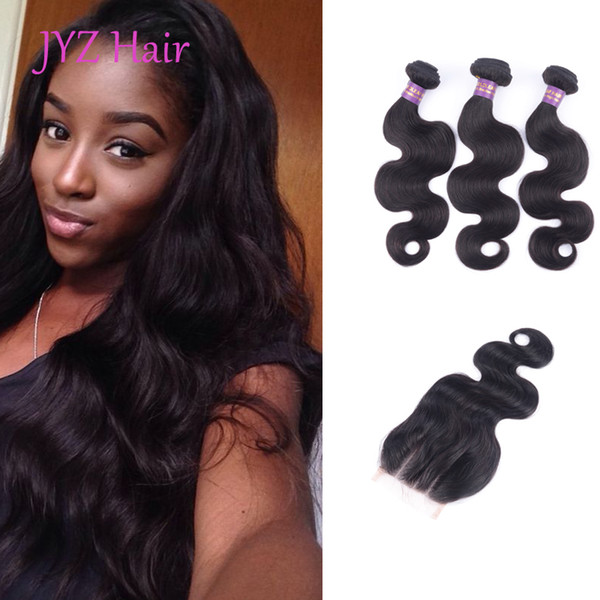 Peruvian Virgin Hair Bundles with Closure 3 Bundles Peruvian Body Wave with Closure Human Hair Extension Peruvian Hair Weave