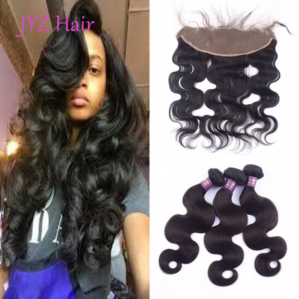 Malaysian Brazilian Virgin Hair 13x4 Full Frontal Lace Closures and Human Hair Peruvian Lace Frontal Bleached Knots Body wave with 3 Bundles