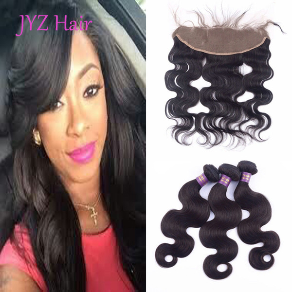 Body Wave Human Hair Brazilian Indian Peruvian Malaysian 3 Bundles Weave Human Hair Wefts With 13x4 Lace Frontal Natural Black Color