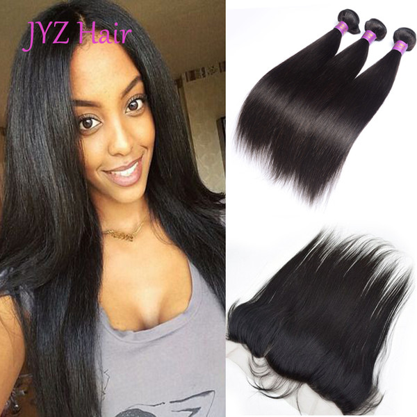 Malaysian virgin hair straight 3pcs with 13x4 lace frontal human hair bundles with frontal Malaysian human hair with ear to ear closure