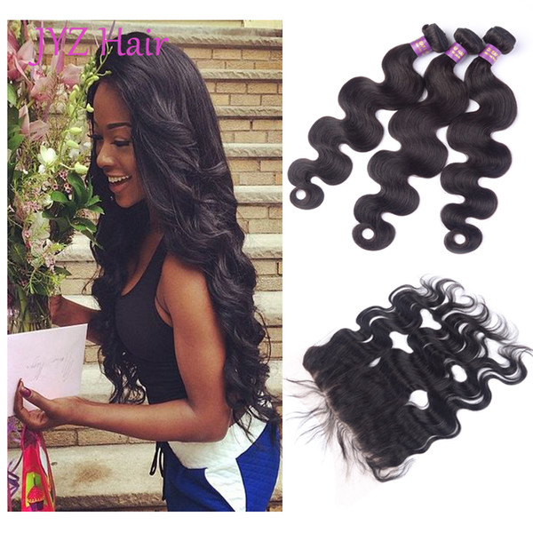 Peruvian Human Hair 3 Bundles With 13x4 Lace Frontal Closure Body Wave Uprocessed Dyeable Human Hair Lace Frontal Double Weft Extensions