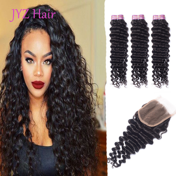 Indian Deep Wave with Closure Cheap Indian Curly Virgin Hair 3 Bundles with Closure JYZ Deep Curly with Closure