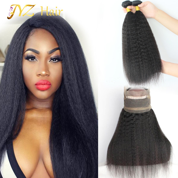 JYZ Brazilian Hair With 360 Lace Frontal Closure Human Hair Bundles Natural Color Kinky Straight Lace Frontal