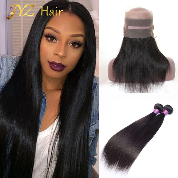 JYZ Pre Plucked 360 Lace Frontal With Bundles Straight Malaysian Virgin Hair 2 Bundles With 360 Frontal Band Lace Closure Human Hair