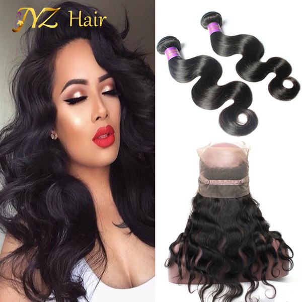 JYZ New 360 Lace Frontal With 2pcs Brazilian Body Wave Hair 360 Lace Frontal With Bundles 360 Lace Band Virgin Hair