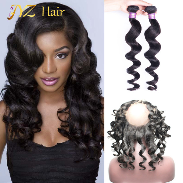 JYZ Brazilian Loose Wave With Closure 2 Bundles Loose Wave 360 Lace Frontal With Bundle Curly Weave Human Hair 360 Frontal With Hair