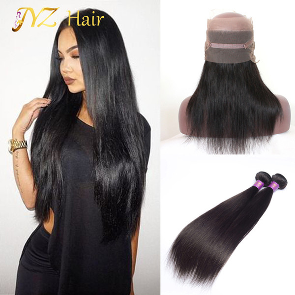 JYZ Pre Plucked 360 Frontal With Bundles 360 Lace Frontal With Bundle Peruvian Straight Hair 360 Lace Virgin Hair With Bundles