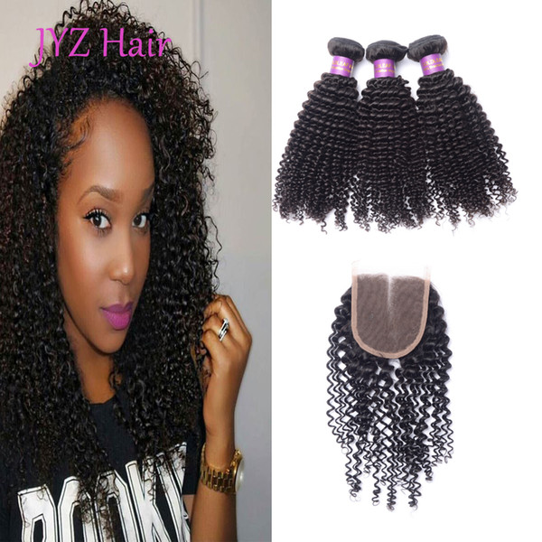 Virgin human hair kinky curly with closure 3pcs Brazilian virgin hair kinky curly with 4x4 lace closure virgin human hair with closure