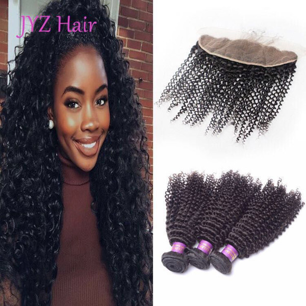 Indian Virgin Human Hair 3 Bundles With 13x4 Swiss Lace Frontal Closure Brazilian Malaysian Peruvian Kinky Curly Frontal With Baby Hair