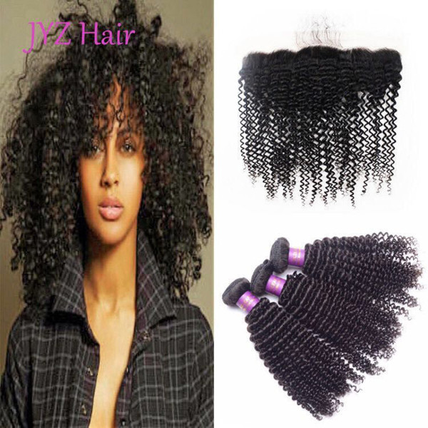 Malaysian Human Hair Extensions 3 Bundles With 13x4 Lace Frontal Peruvian Indian Brazilian Unprocessed Kinky Curly Virgin Human Hair