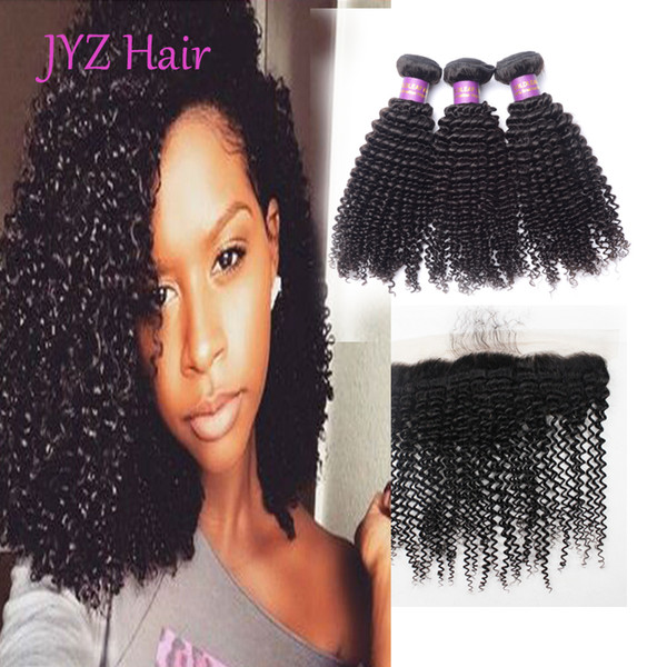 Indian Human Hair Kinky Curly 3 bundles with 13x4 lace frontal Top Quality Unprocessed Human Hair Extensions With Closure Kinky Curly Hair