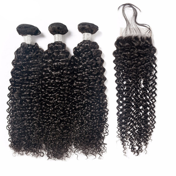 Brazilian Afro Kinky Curly Unprocessed Braiding Human Hair Bundles with 4