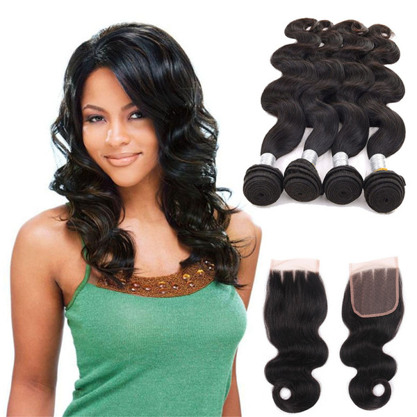 8A Grade Brazilian Virgin Hair 3 Bundles with Closure Body Wave 100% Unprocessed Human Hair Weave With Lace Closure