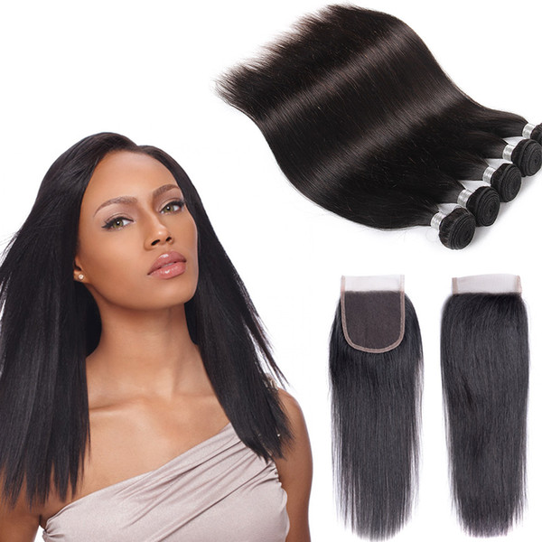 Peruvian Indian Malaysian Brazilian Silky Straight Hair Weave Bundles Cheap Brazillian Human Hair Extensions with lace closure