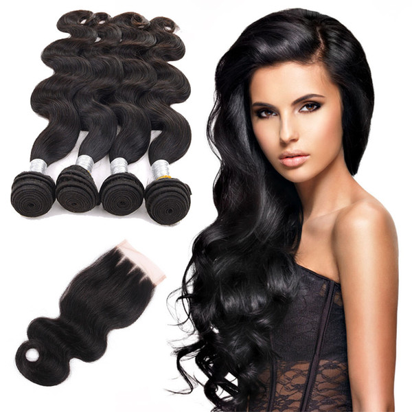 Brazilian Hair Weaves and Closures Peruvian Malaysian Indian Body Wave Bundles 3 pcs Hair With Lace Closure Human Hair Extenstions