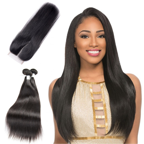 Brazilian Straight Hair Bundles With 4x4 Closure Unprocessed Brazilian virgin Hair Straight With Lace Closure Cheap Human Hair