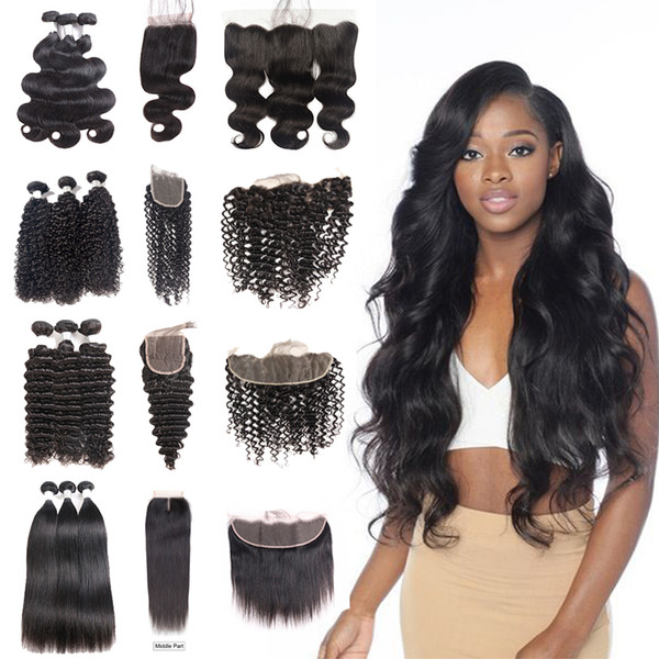 Peruvian Human Hair Weave Bundles with Closure 4 pcs Body Wave Hair Weaves Closure Lace Frontal Bundles Kinky Curly Extensions